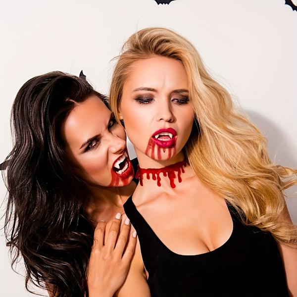 6 Paria Vampyyrihammastetta - Realistiset Vampyyrihampaat Cosplaylle, Halloween-Pukukostimelle, Kauhupuolueen Koristeelle ja Pelottavalle Tarvikkeelle (FMY) 6 Pairs