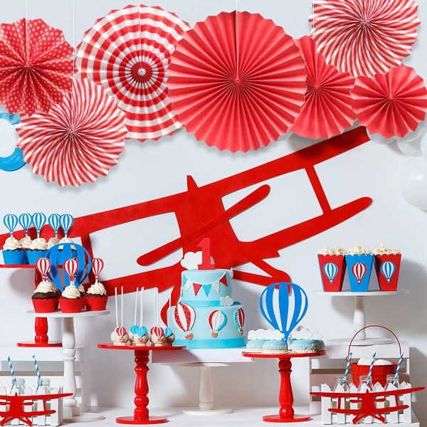 12 stk Fest hængende papir fans sæt, Fiesta rund mønster papir guirlander dekoration Festartikler til nytår baby shower(rød) (FMY)
