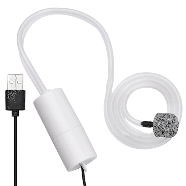 Akvarium USB luftpump liten syrepump med 2 luftsten slang hängande spänne för fisk tank utomhus fiske  (FMY) White With 1 Air Stone