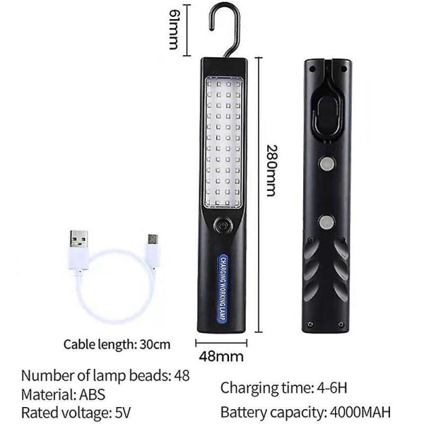 1 st led bärbara handhållna arbetsljus, 4000 mah USB laddning magnetiska nödljus (28x4,8 cm) (FMY)
