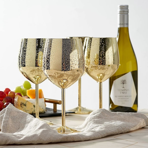 Vin glas i rostfritt stål - guld - robusta & okrossbara - present set, 2 st (FMY)