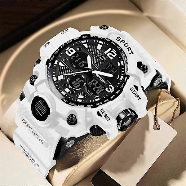 Mænds Vandafvisende Ur Sport Militær Analog Kvarts Digitalt Armbåndsur (FMY) white