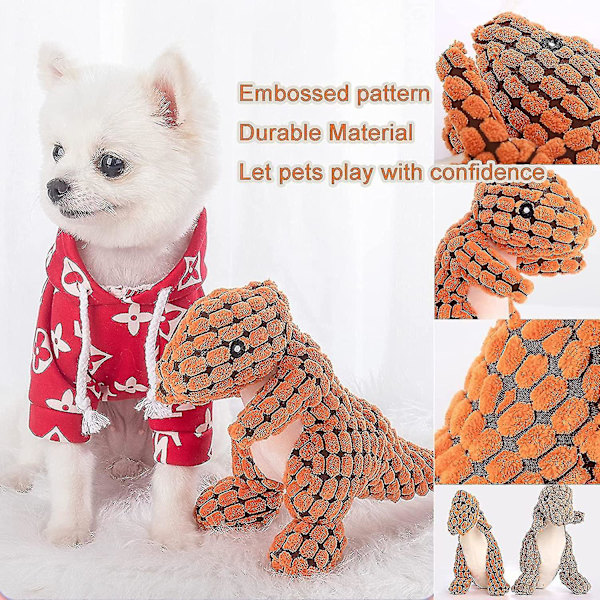 Uforgjengelig Robust Dino, Pipende Hundeleker For Aggressive Tyggere, Uknuselig Fylt Plysj Hundeleke (FMY) Orange