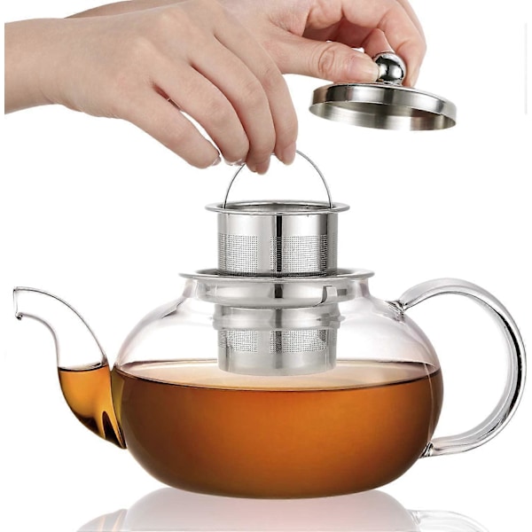 Hiware Glass Tekanne med Avtakbart Rustfritt Stållokk & Sil, 975 ml Tekanne Komfyrtopp Sikker for Blomstrende & Løse Blader (FMY) style1048