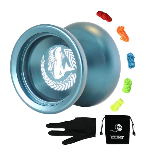N12 Yoyo Uresponsiv Profesjonell Yoyo Aluminiumlegering Lang Spinning Yoyo med Yoyo Strenger,B  (FMY) Blue