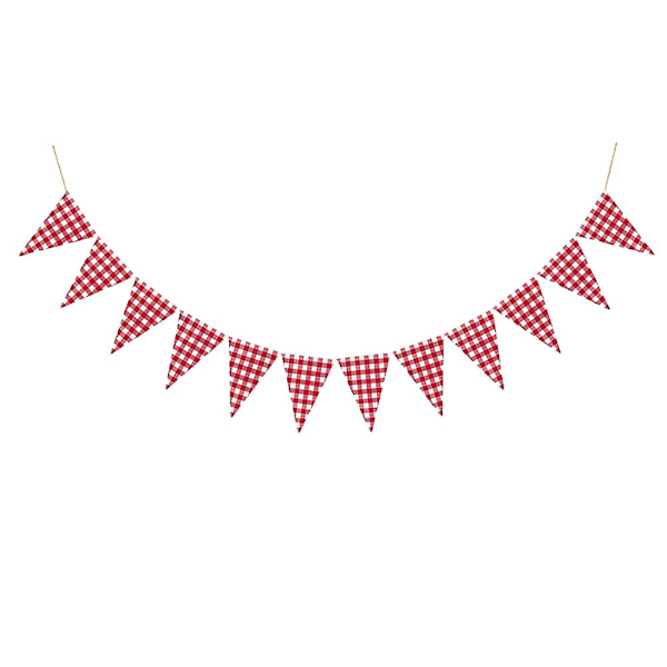 1pc 280x170cm Triangle Bunting Banner Plaid Decorative Pennant Burgee Pull Flag Party Supplies (Red White)  (FMY)