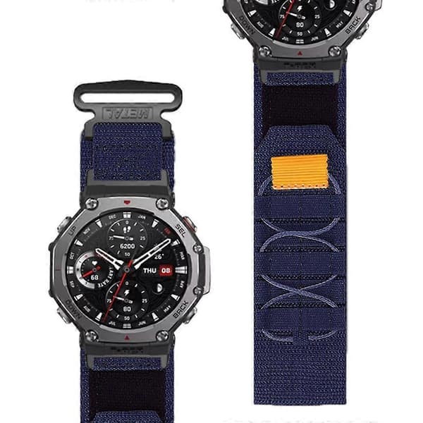 Til Huami Amazfit T-Rex 3 Nylon Urrem Loop Lukning Håndledsrem med Stik - Grå (FMY) Multicolor Midnight Blue
