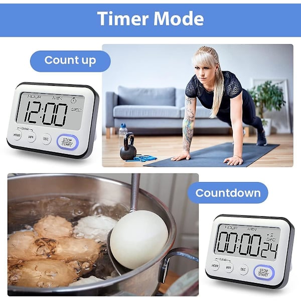 Köktimerlarm Klocka Multifunktionell Digital Matlagningstimer Med Stor Lcd-Skärm Magnetisk Stoppur Timer Med Klocka Alarm Klocka Magnet (FMY)