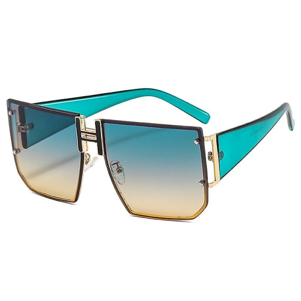 Retro Oversized Pilot Solglasögon Metallbåge för män Kvinnor Fyrkantiga solglasögon -blå (FMY)