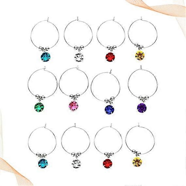 12 st Färgglada Diamanter Vinglas Ring Identifieringsetiketter Ringar Glasmarkörer (Blandade Färger) (FMY)