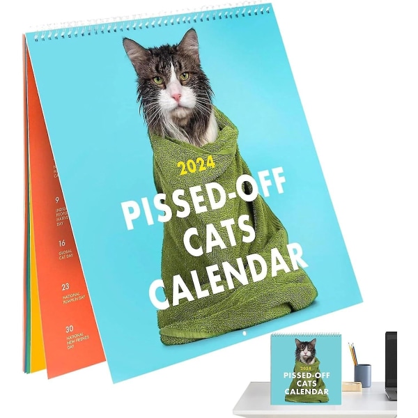 2024 Pissed-off Cats Calendar, Funny Cat Wall Calendar, 12-månaders kattkalender, Funny Sassy Holiday Gift For Cat Lovers (FMY) 1Pcs