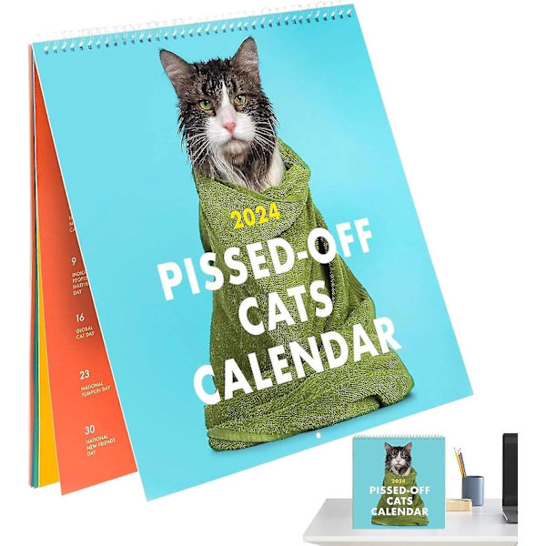 2024 Pissed-off Cats Kalender, Rolig Kattväggkalender, 12 Månader Kattkalender, Rolig Sassy Semesterpresent För Kattälskare (FMY) 1Pcs