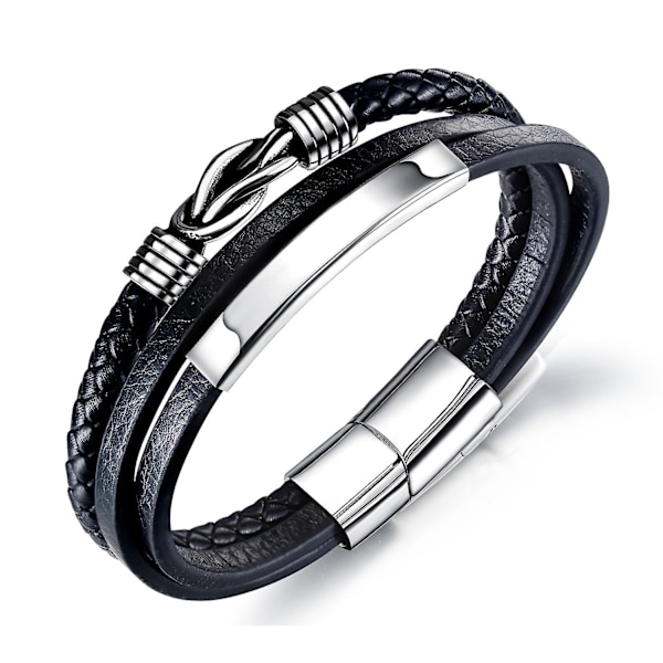 Herr svart läderarmband, läderarmband, läderband, flätat äkta läder, brett läderarmband  (FMY)