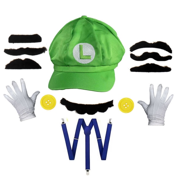 Super Mario Bros Cosplay Rekvisita Kupol Bomullshattar Handskar Mustasch Med Upphängare Halloweenfest Cosplay Rekvisita (FMY) Cuckold