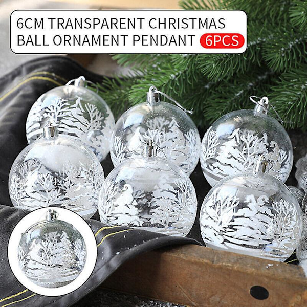 6x Christmas Glass Baubles Snow Ball Hanging Ornaments Xmas Tree Home Decors,6cm  (FMY)