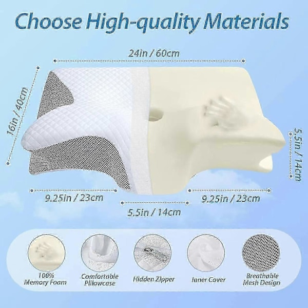 Memory Foam Cervicalkudde, 2 i 1 Ergonomisk Kontur Ortopedisk Kudde för Nacksmärta, Konturerade Stödkuddar för Sidosovare Ryggsovare Magsovare (FMY) A 59x37x12