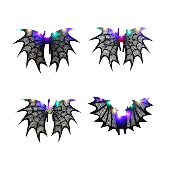 Halloween Svart Flaggermus Edderkoppvinger Kostyme med Lys Fe Kostyme Fest Dekor, 100% Nytt (FMY) Multicolor