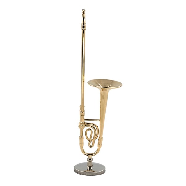 12 cm Miniatyyri Puhdas Kupari Tromboni Malli Tukijalustalla Mini Musiikki-instrumentti Malli Mustalla Lehdellä (FMY) Gold