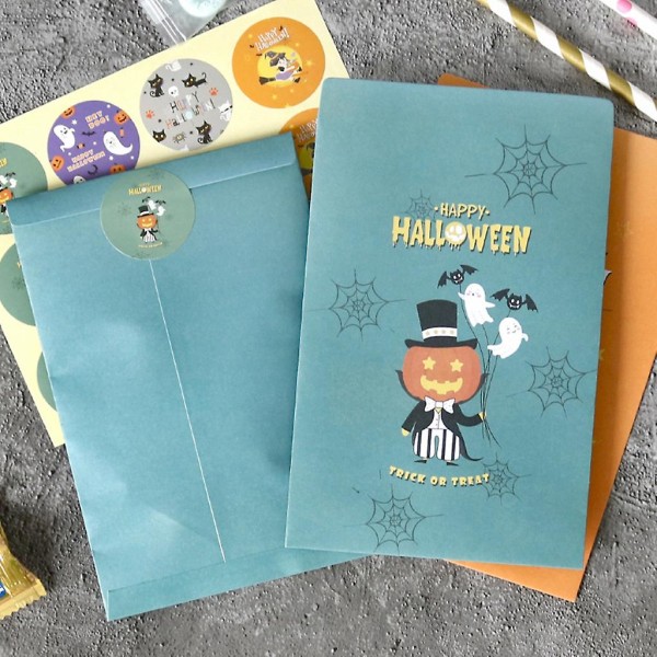 24 kpl Halloween Candy Paperipussit etikettitarroilla Sarjakuva Pumpkin Ghost Print herkku- tai temppupakkausjuhlien suosikit (FMY)