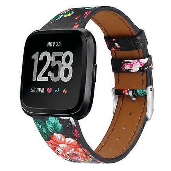 Läderarmband med runt spänne för Fitbit Versa 2 / Fitbit Versa / Fitbit Versa Lite (FMY) Black Safflower