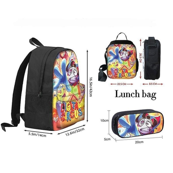 Amazing Circus The Amazing Digital Circus Student School Bag Three Piece Backpack Single Layer Pen Bag Thermal Lunch Bag  (FMY)