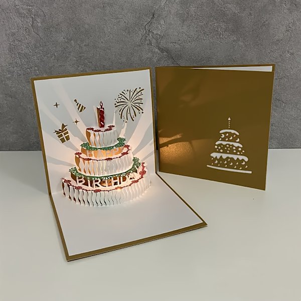 1 stk Vibrerende 3D Pop-Up Bursdagskort - LED-lys, Musikk og Gratulerer med dagen Lydeffekter - Laserskjært, Unikt Design, Al-Adha Mubarak Hilsen  (FMY) Universal