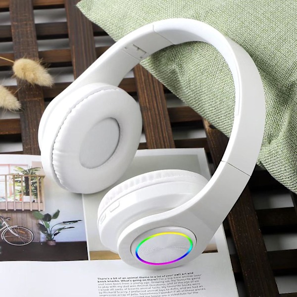 B39 Langattomat Kuulokkeet Taitettavat Värikkäät Hengittävät Valot Tukevat TF-Korttia Bluetooth 5.0 Stereo Painava Basso Kuulokkeet Pelille (FMY) White