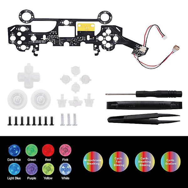 Flerfarvet Belyst Thumbstick til PS5 Controller Share Home Face Button, Sort Klassisk Symbol Button DTF LED Kit til PS5 Controller - Co  (FMY)