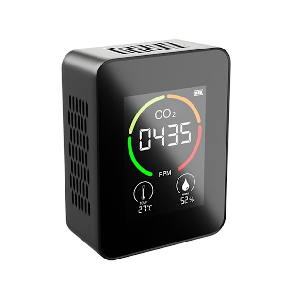 CO2-måler Luftkvalitet Temperatur Fugtighedsmåler Lufttester Bærbar 3IN1  (FMY) Black