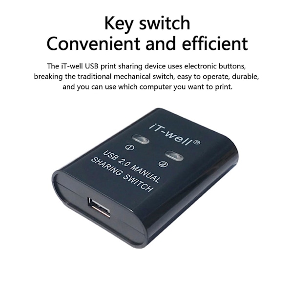 USB Printer Switch Selector KVM Switch Adapter 2 PC Deling 1 USB Enheder Hub (FMY) Black