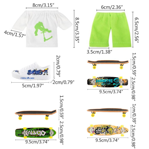 Fingerboard Skor & Byxor Finger Leksak Set Finger Skateboard Med Skor (FMY) Green Series