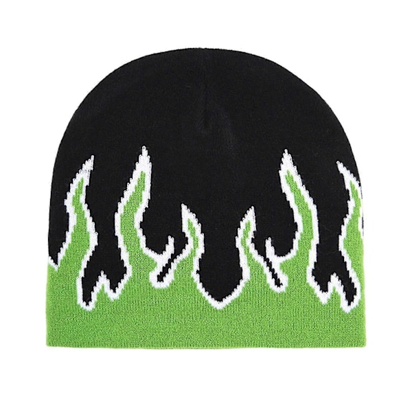 Tykk Varm Ørebeskyttelse Lue Herre Vinter Flamme Trykk Ride Strikket Lue Kostyme Tilbehør (FMY) Green