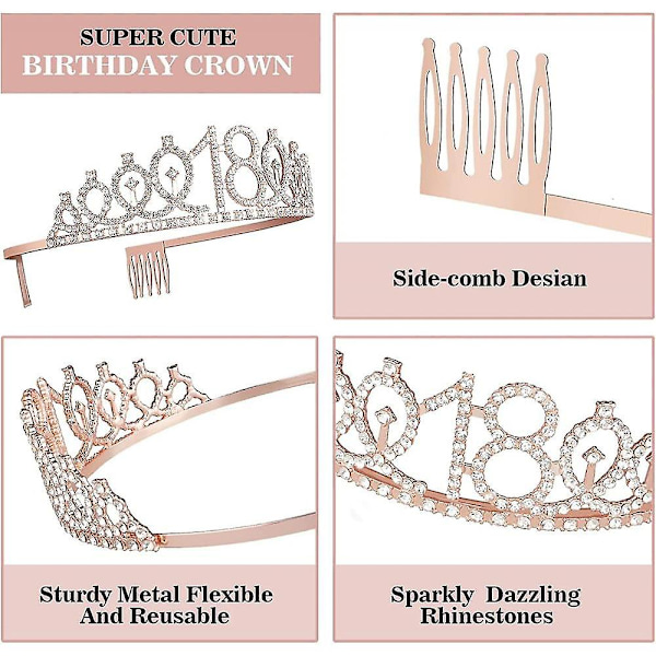 18-årsdag Dekorationer för Flickor, Inkluderar 18-årsdag Sash, Krona/Tiara, Ljus, Tårta Toppers, 18-årsdagspresenter för Flickor (FMY) 18th