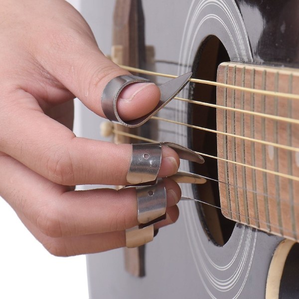 Farfi 4st Finger Picks Open End Convinent Rostfritt stål Stringed Instrument Plectrums for Guitar (FMY)
