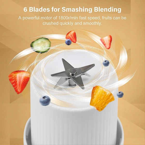 Portabel Mini Elektrisk Blender 300ml Juicekopp 6 Blad För Smoothie Milkshake Juice Barnmat Inbyggt Uppladdningsbart Batteri För Resor Spo (FMY) White