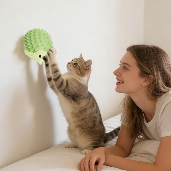 Katteniplegetøj, roterende og spiselig slikke-bold til tandfrembrud, bidelegetøj til killinger; til motion (FMY)