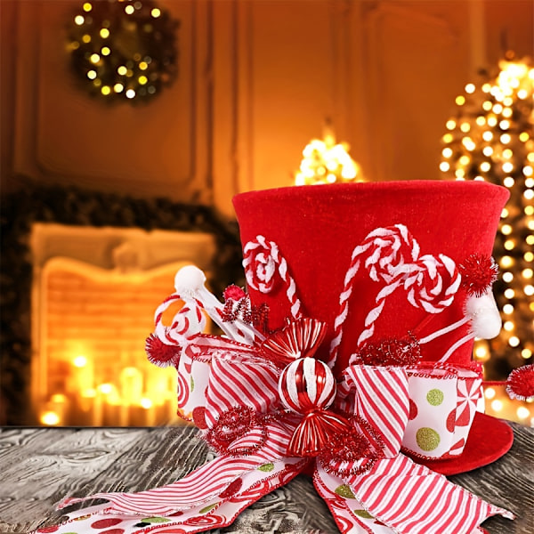 Klassisk rød polyester juletretopp med sukkersticksløyfe - Perfekt for julepynt, innendørs og utendørs bruk (FMY) Red