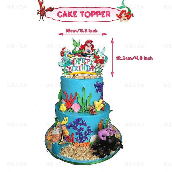 Sjöjungfru Prinsessan Tema Födelsedagsfestdekorationer Ariel Girl Födelsedag Pull Tab Cake Insert Ballong Spiral (FMY) Set A