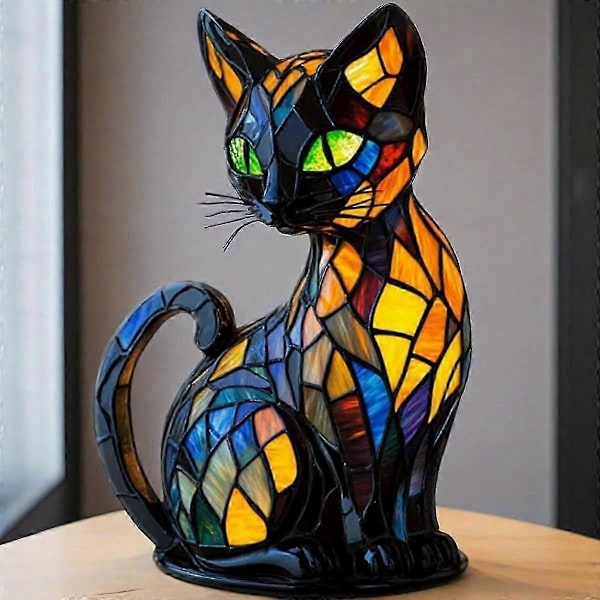Kattelampe, Kattelampe Farget Glass, Retro Katter Farget Resin Bordplate Nattlys, 3D Søt Kjæledyr LED Bordlampe (FMY) A1