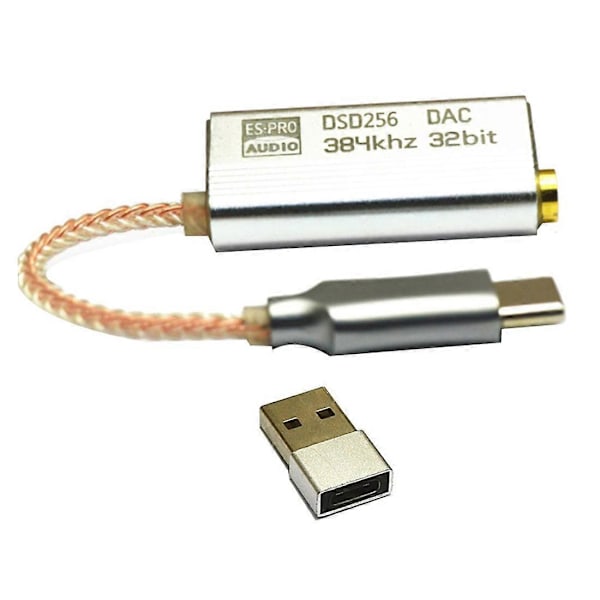 DAC ES9318 USB Type C Hodetelefonadapter HiFi Dekoding AMP Adapter Lydkort for Android Type C til Silver