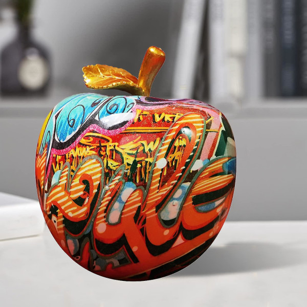 Äpplensfigur Harts Frukt Dekorativ skulptur, äppelformad prydnad Färgglad målad äpplemodellhantverk (FMY)