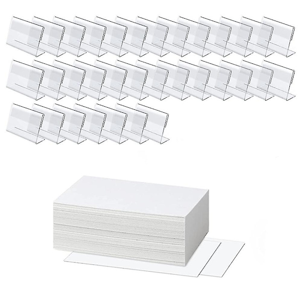 50 stk. Mini Clear Display Holder med 50 stk. Etiketter, vandret skrå L-formet plastkort (6  (FMY)