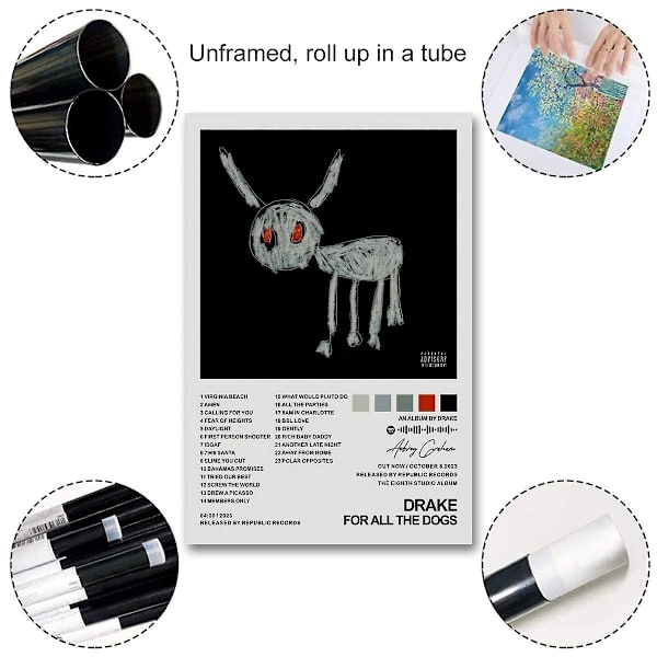 Drake Poster för All the Dogs Albumomslag Poster för Rum Estetisk Poster Dekorativ Måleri Canvas Väggkonst Vardagsrum Posters Sovrum P  (FMY) No Frame 30x45cm(12x18in)