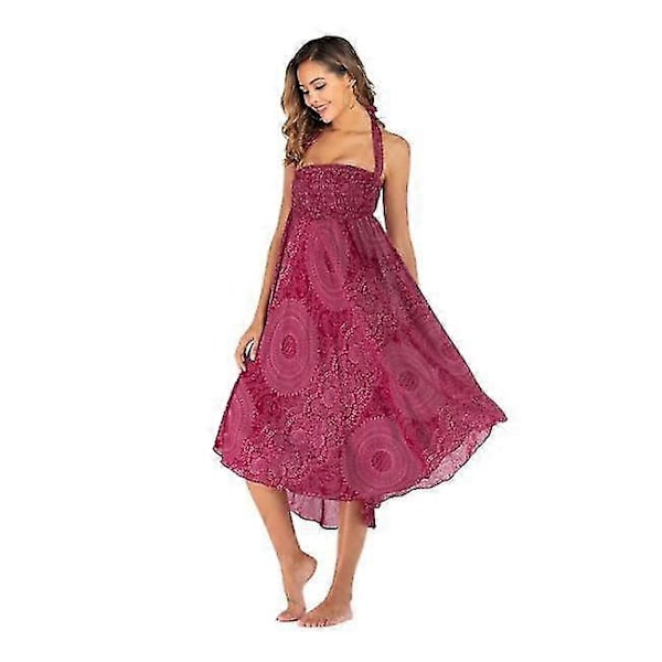 Lång Bohemisk Gypsy Boho Hippie-kjol för kvinnor (FMY) red