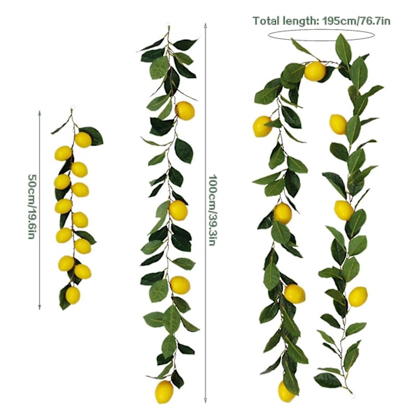 50-195cm Konstgjord Citrongirlang Vår Sommar Fruktgirlang För Bröllopsbordsdekoration (FMY) 100cm