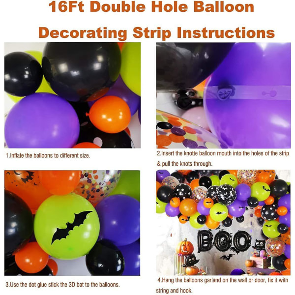 Halloween Balloon Arch Garland Kit, Musta Purppura Oranssi Vihreä Konfetti Latex Balloons Arch Set (FMY)