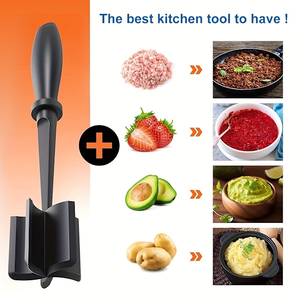 2/4 stk. Meat Master Chopper - Varmebestandige Køkkenredskaber til Hjemmet med Skridsikker Håndtag, Multifunktionel Hamburger- og Oksekødsmoser, N  (FMY) Black 2pcs