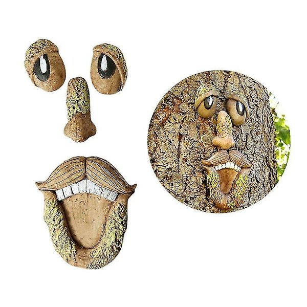 Gammel mand ansigt træ krammer dekoration have kigger gård kunst udendørs skulptur  (FMY) D