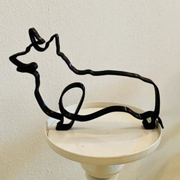 Modern Abstrakt Minimalistisk Metall Hund Skulptur Dekoration Staty Djur Konst Prydnader (FMY) Corgi