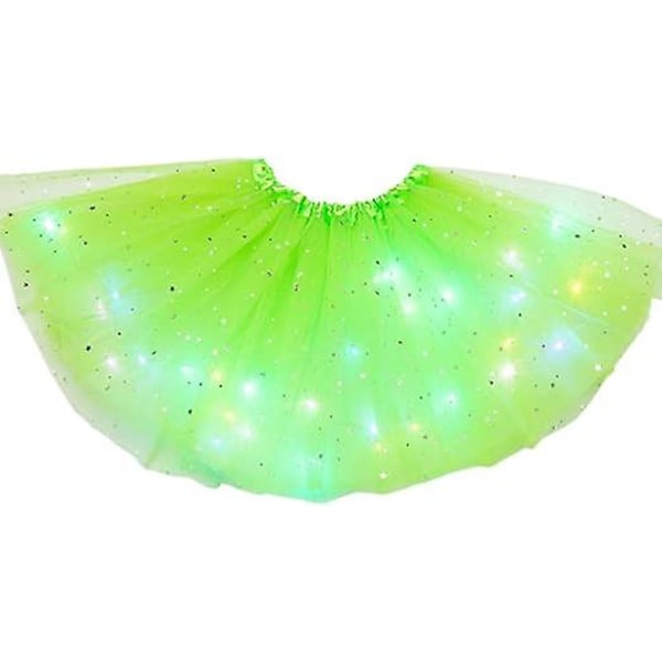 Kjol Dam Star Paljett Mesh Plisserad Tyll Princess Kjol med LED liten glödlampa, grön (FMY)